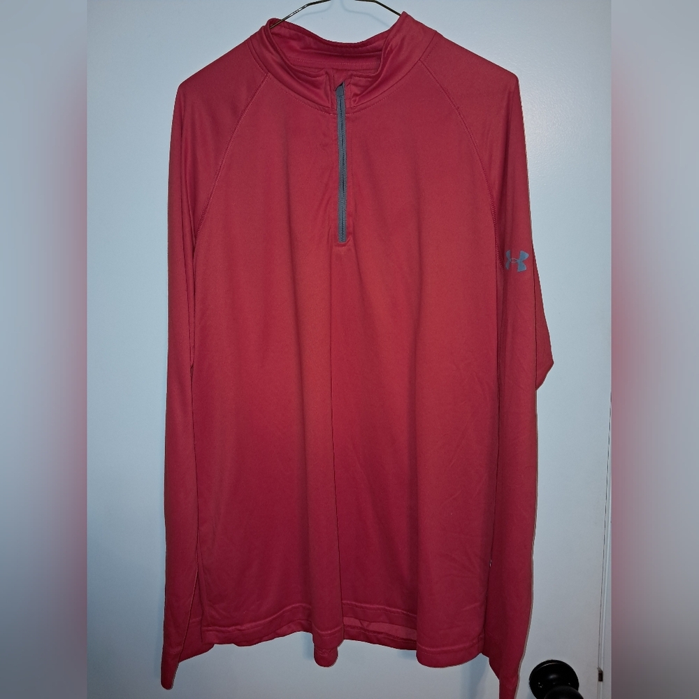Mens Under Armour orange quarter zip heatgear loose pullover sweatshirt size XL